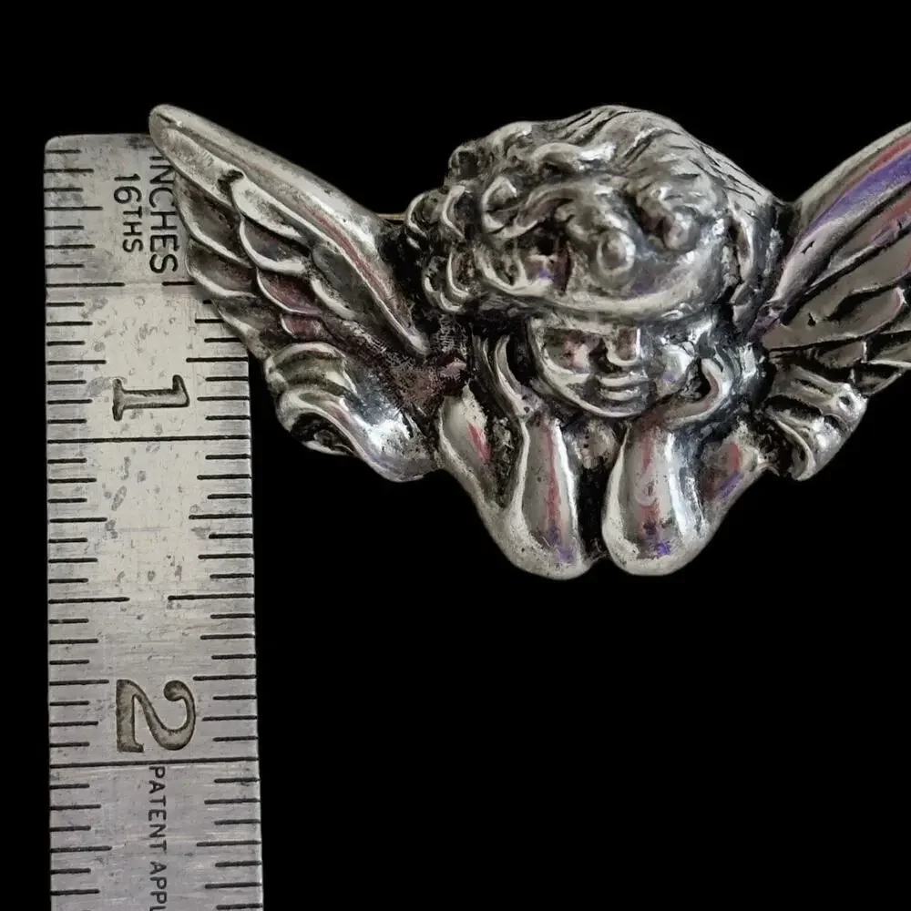 Shiny Polished Sliver Metal Cherub Seraphim Angel Pin Brooch Vintage 1970’s